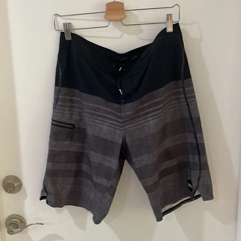 O' NEILL hyperfreak swim boardshorts lace up stretch gray black stripe